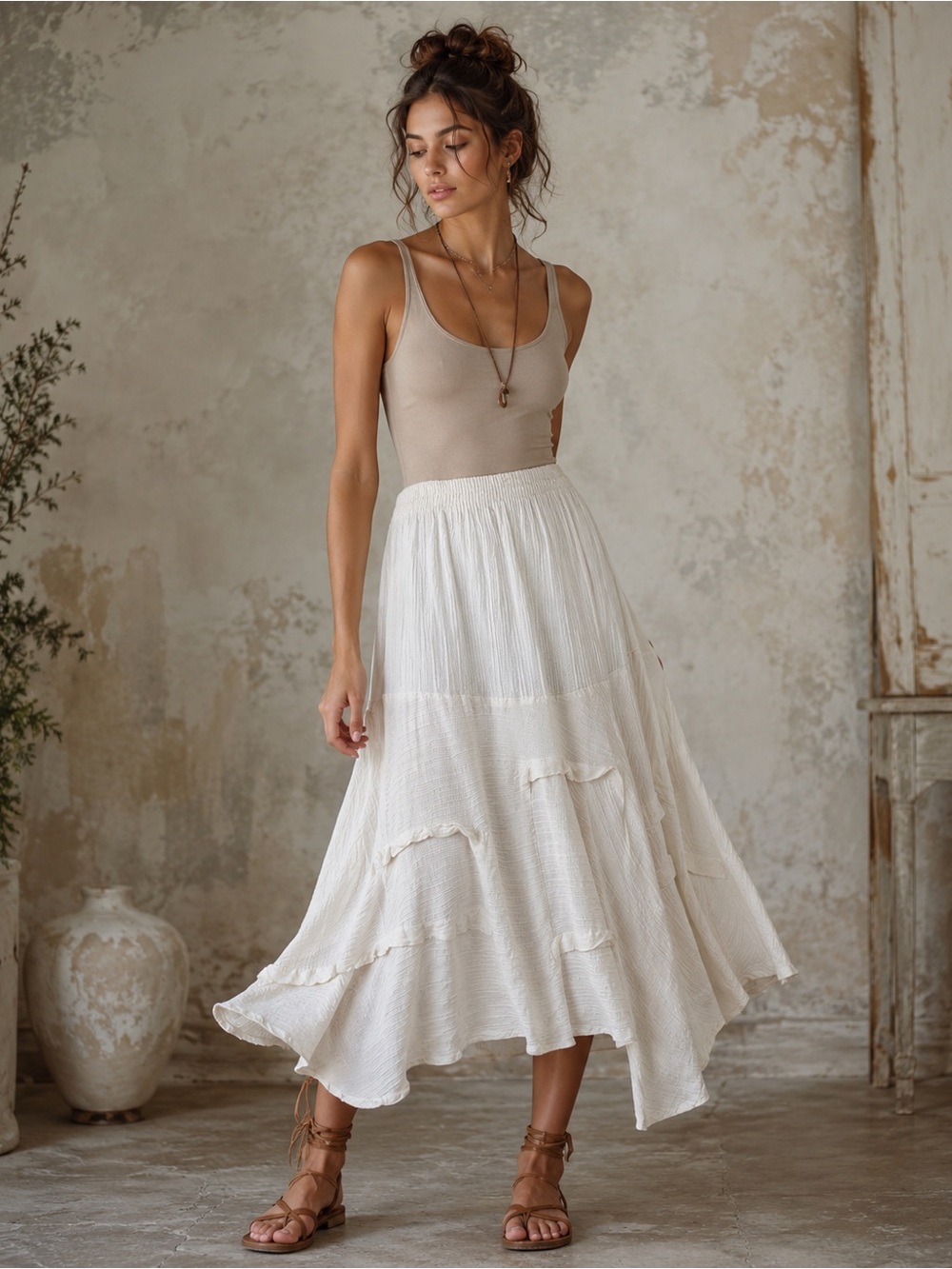 Dress to Kill cream midi maxi pull on skirt one size artsy lagenlook festival